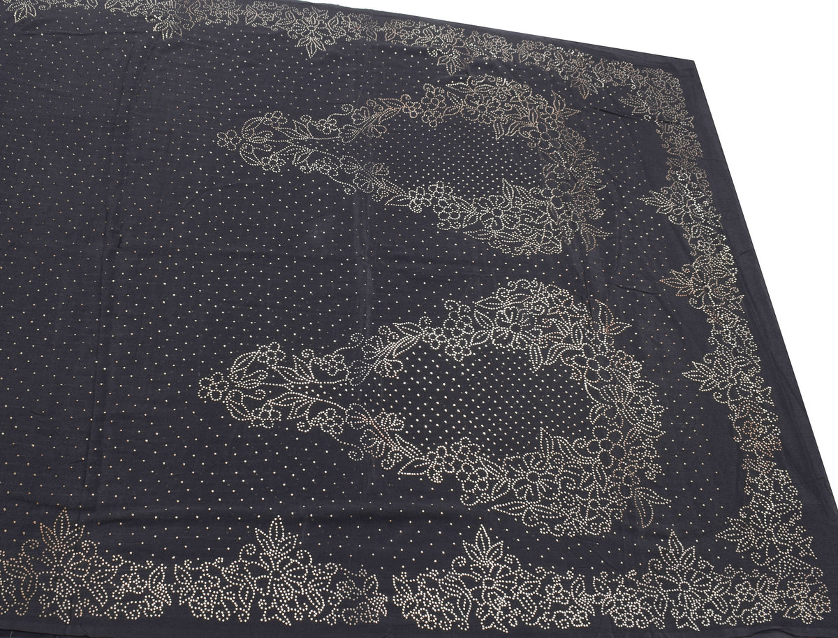 Sushila Vintage Handmade Mukesh Work Sari Black Pure Crepe Silk Saree Craft Fabric