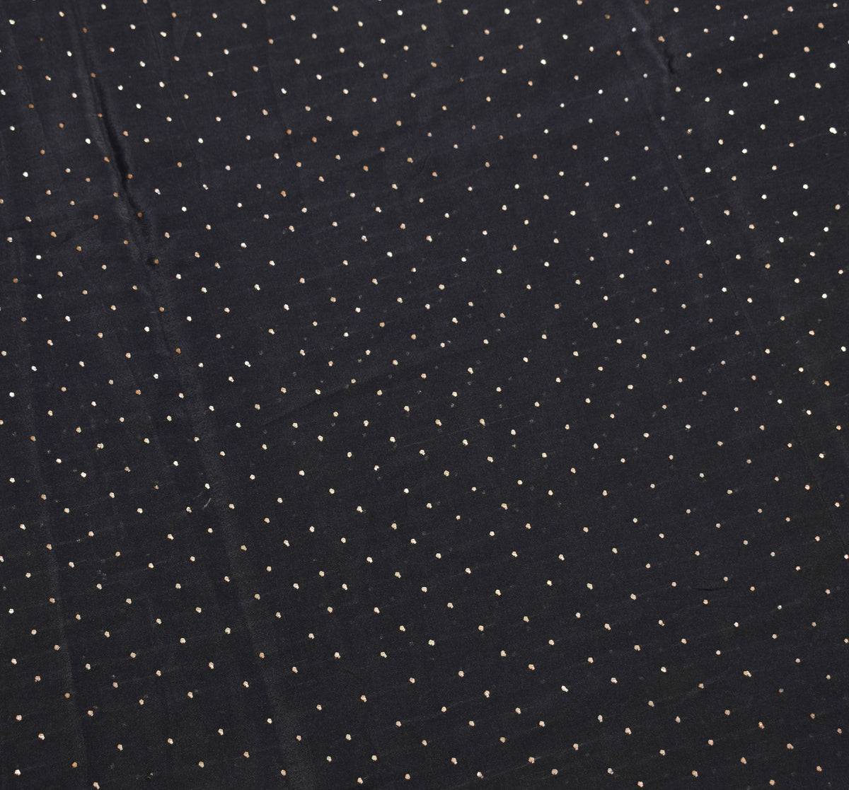 Sushila Vintage Handmade Mukesh Work Sari Black Pure Crepe Silk Saree Craft Fabric
