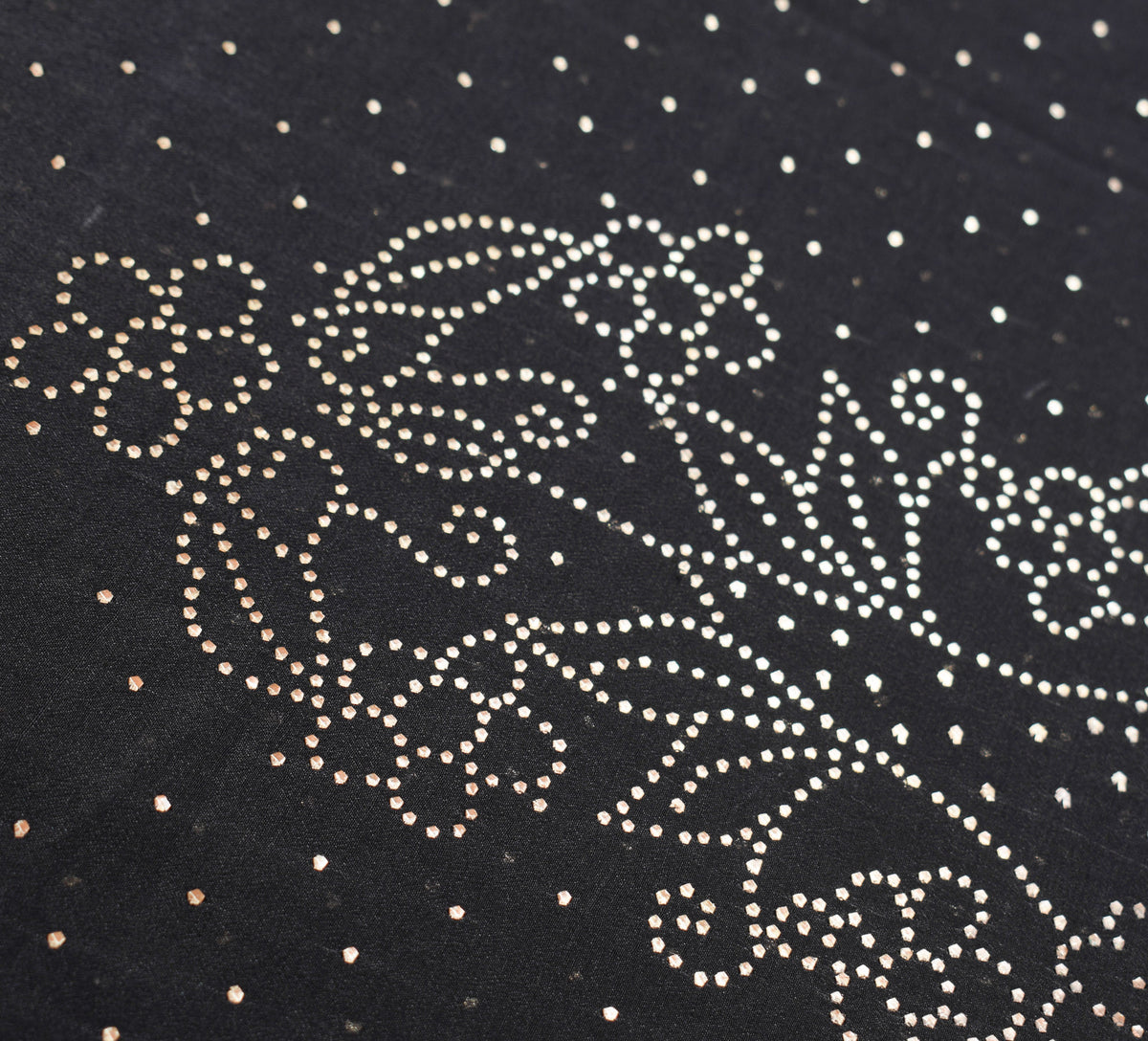Sushila Vintage Handmade Mukesh Work Sari Black Pure Crepe Silk Saree Craft Fabric
