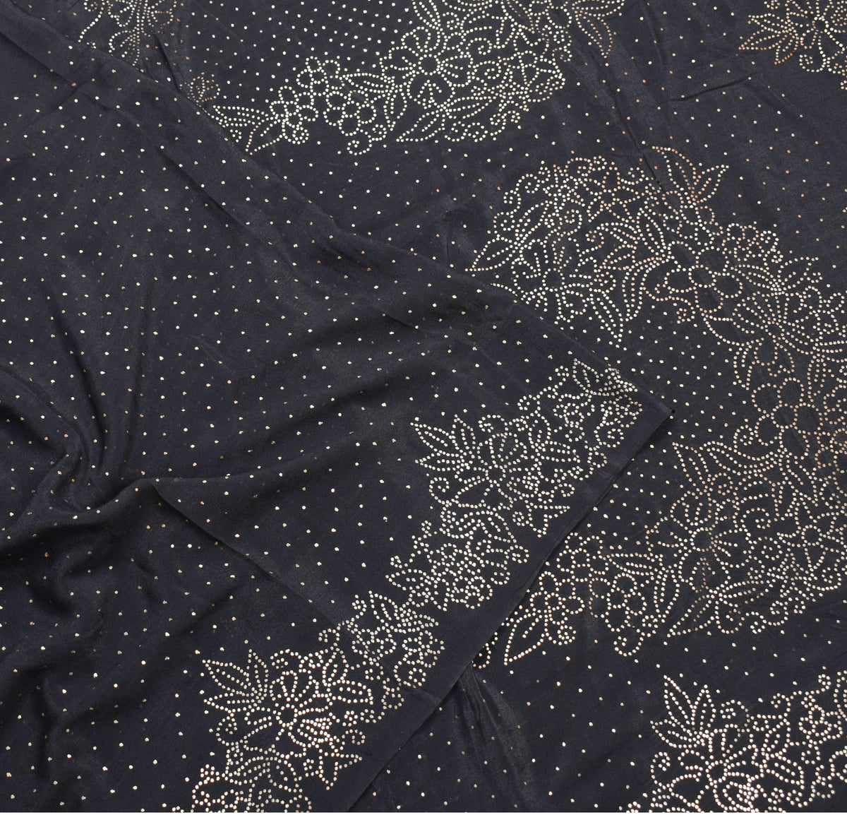 Sushila Vintage Handmade Mukesh Work Sari Black Pure Crepe Silk Saree Craft Fabric