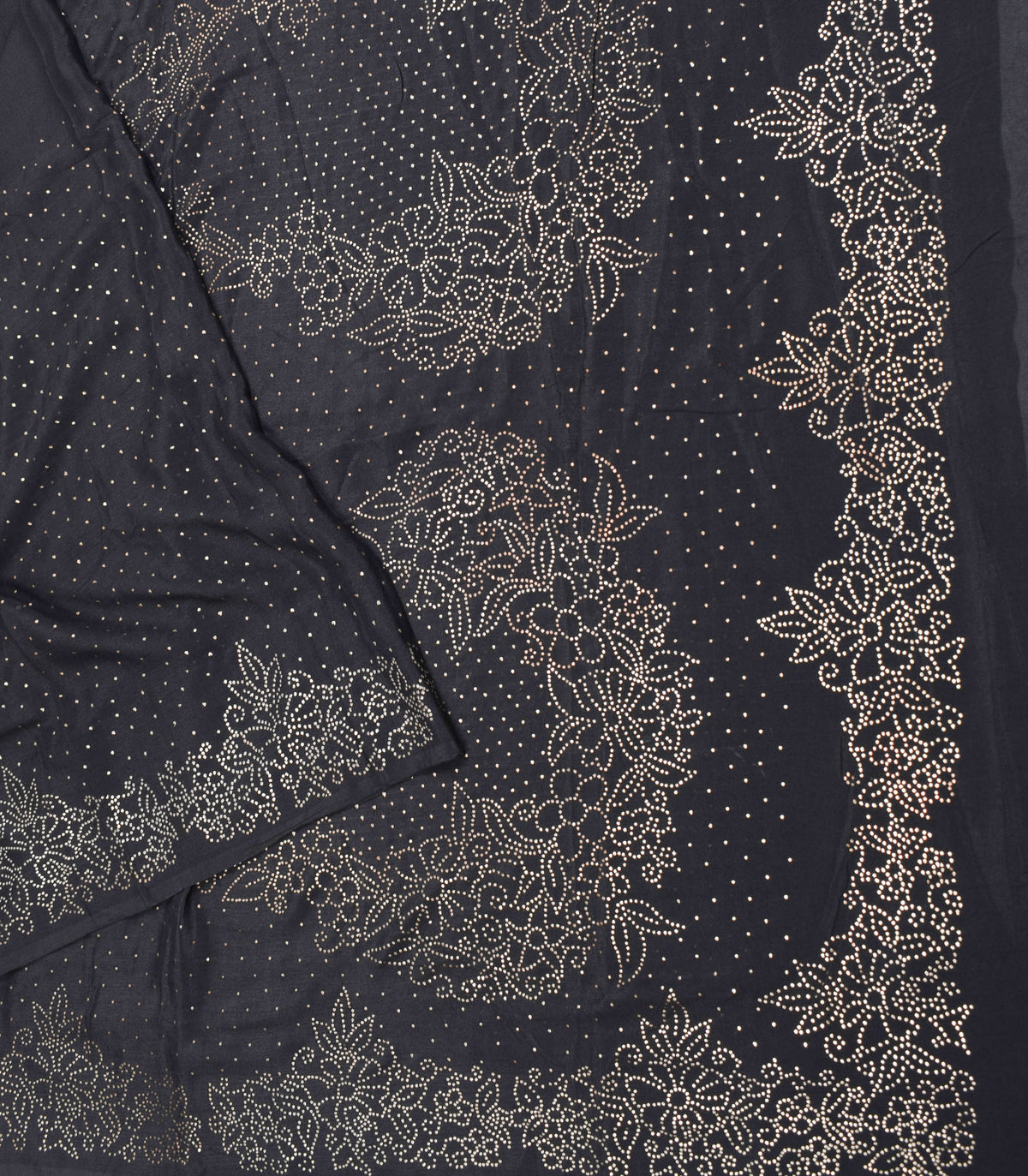 Sushila Vintage Handmade Mukesh Work Sari Black Pure Crepe Silk Saree Craft Fabric