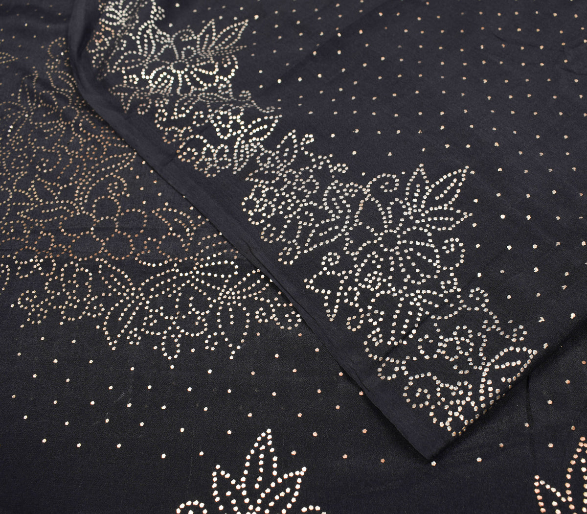 Sushila Vintage Handmade Mukesh Work Sari Black Pure Crepe Silk Saree Craft Fabric