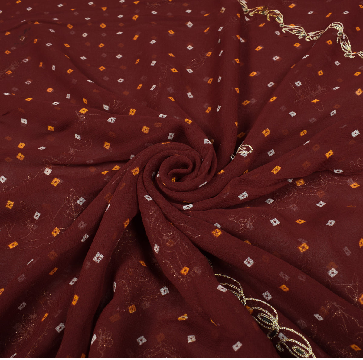Sushila Vintage Maroon Bandhani Saree Pure Georgette Embroidered HEAVY Sari Fabric