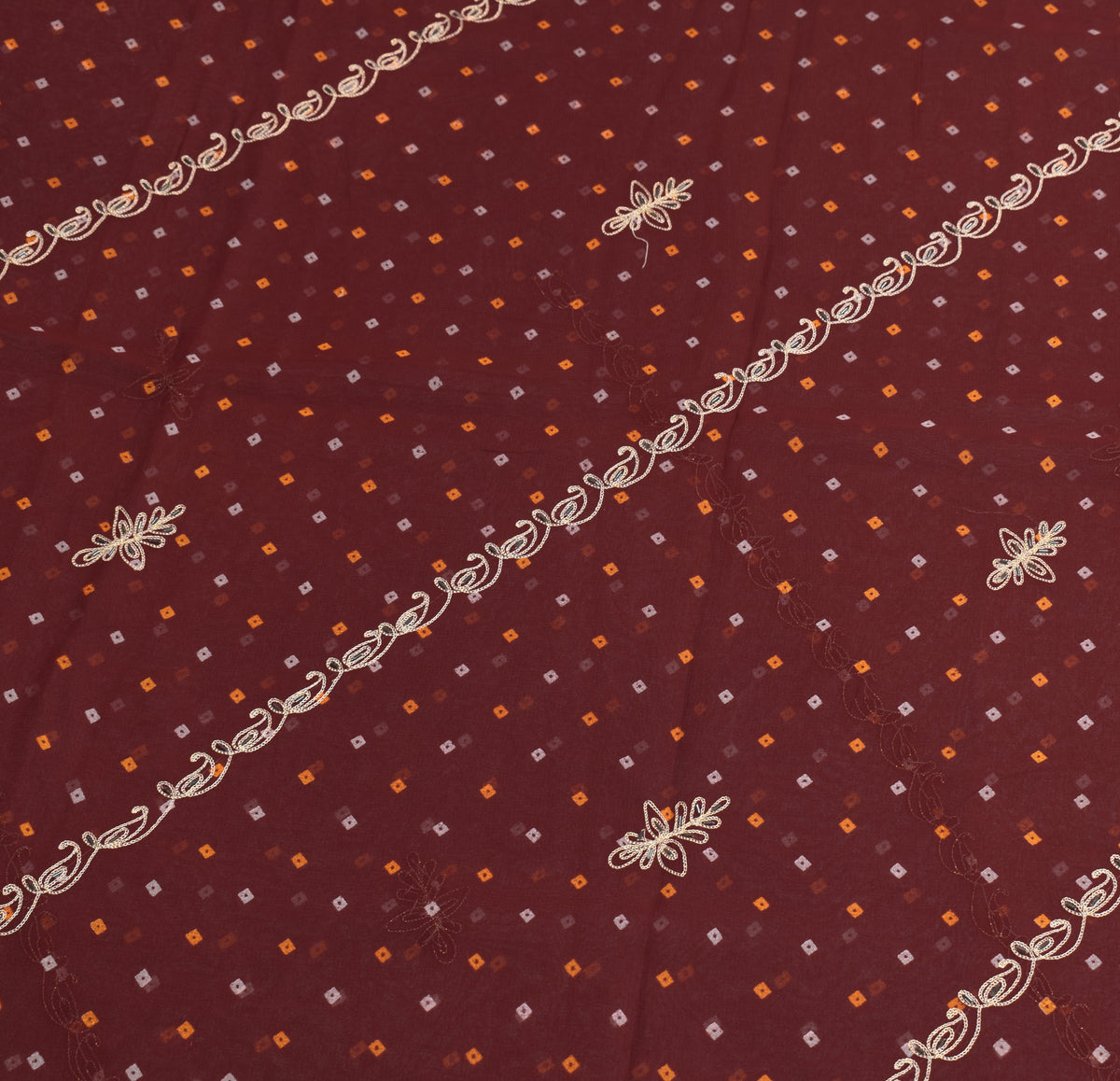 Sushila Vintage Maroon Bandhani Saree Pure Georgette Embroidered HEAVY Sari Fabric