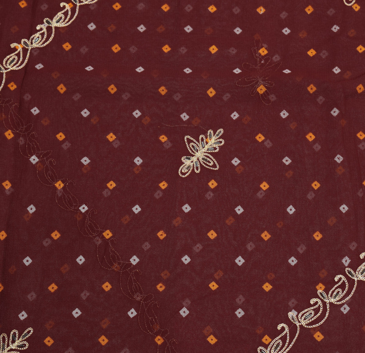 Sushila Vintage Maroon Bandhani Saree Pure Georgette Embroidered HEAVY Sari Fabric