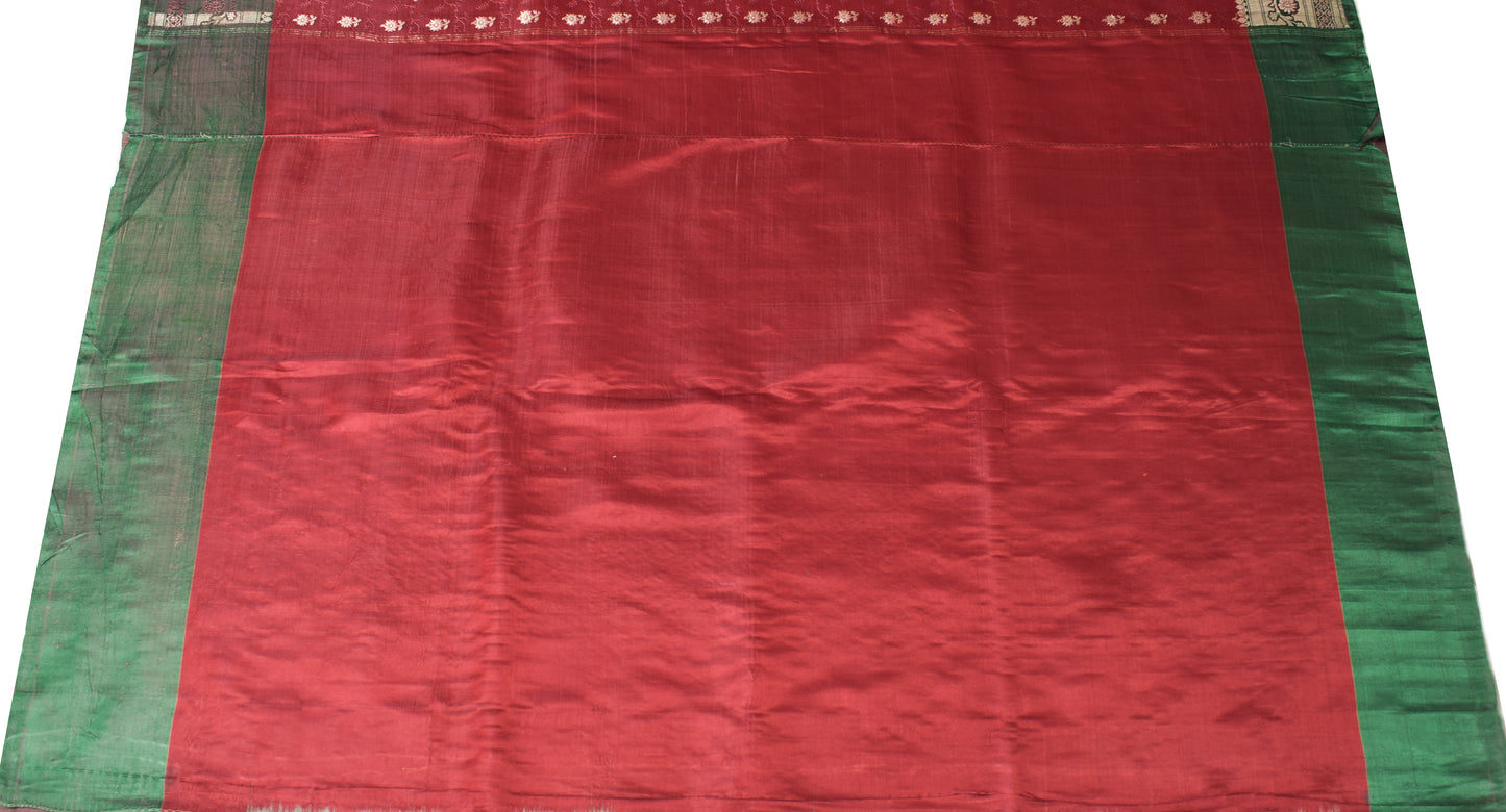 Sushila Vintage Heavy Red Saree Pure Satin Silk Banarasi Brocade Woven 5YD Sari