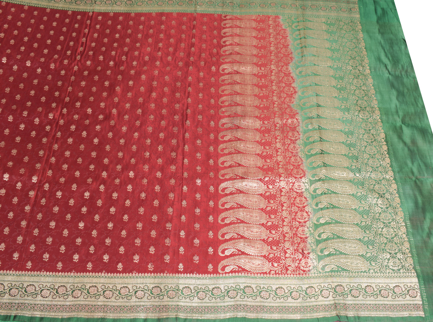 Sushila Vintage Heavy Red Saree Pure Satin Silk Banarasi Brocade Woven 5YD Sari