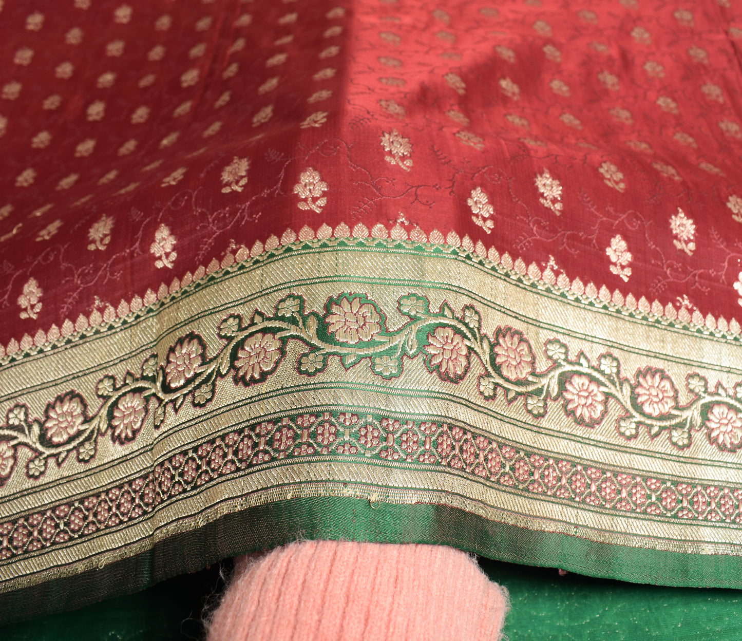 Sushila Vintage Heavy Red Saree Pure Satin Silk Banarasi Brocade Woven 5YD Sari