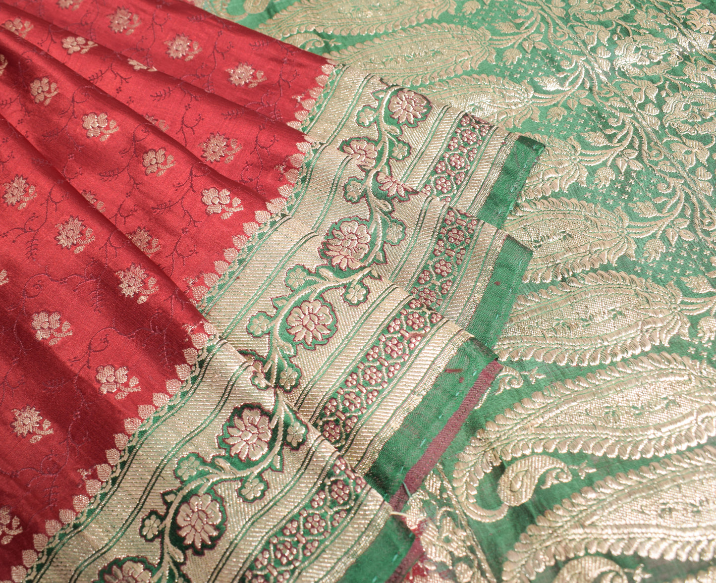 Sushila Vintage Heavy Red Saree Pure Satin Silk Banarasi Brocade Woven 5YD Sari