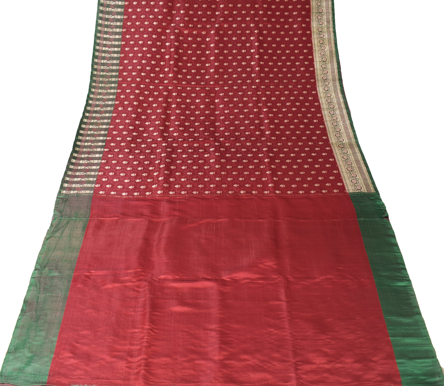 Sushila Vintage Heavy Red Saree Pure Satin Silk Banarasi Brocade Woven 5YD Sari