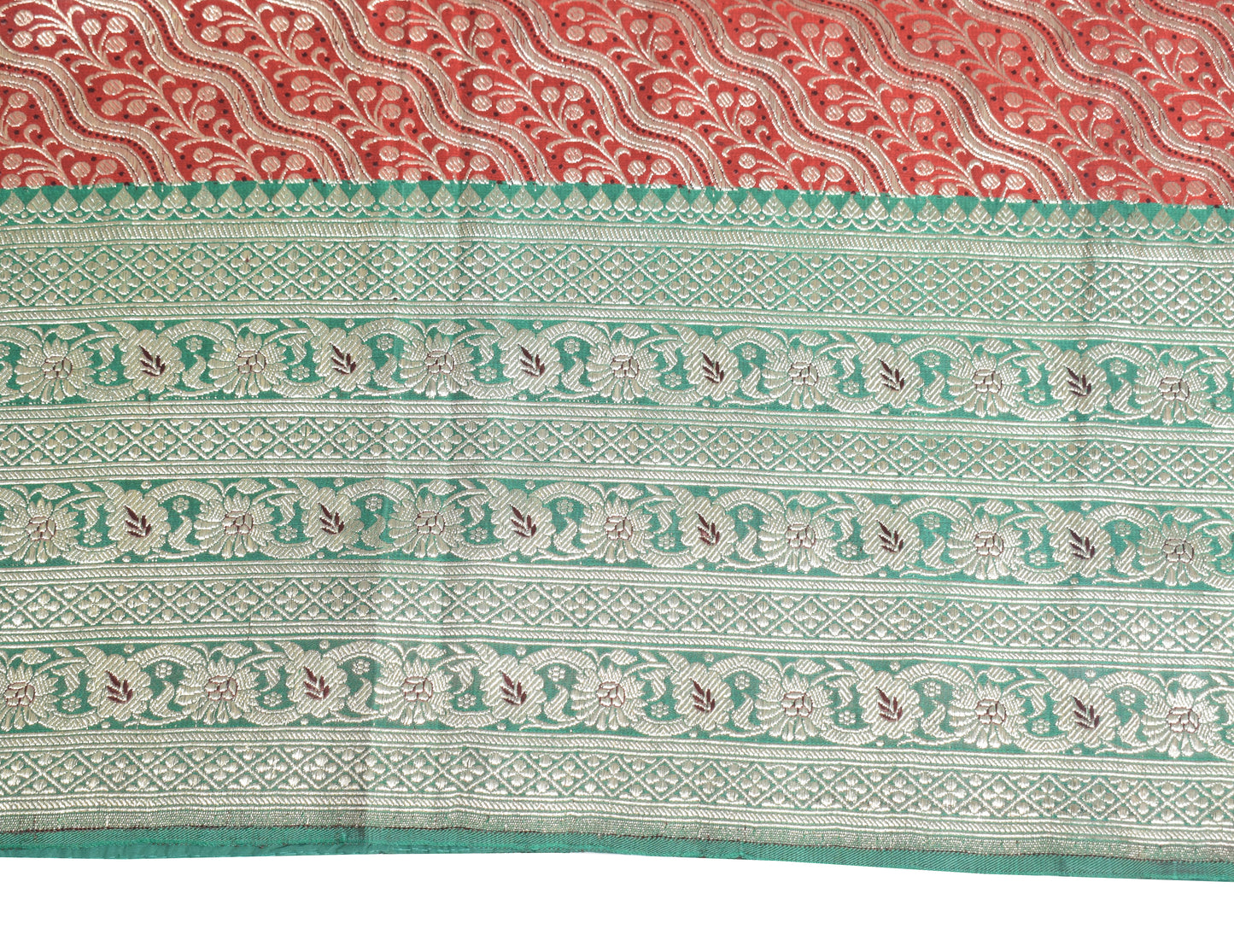 Sushila Vintage Red Green Saree Pure Satin Silk Banarasi Brocade Skirt Border HEAVY Sari