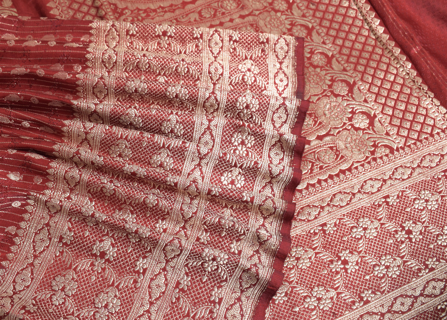 Sushila Vintage Heavy Saree Pure Satin Silk Banarasi Brocade Woven Sari Fabric