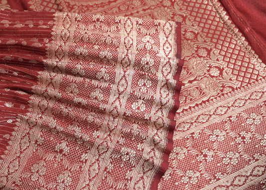 Sushila Vintage Heavy Saree Pure Satin Silk Banarasi Brocade Woven Sari Fabric