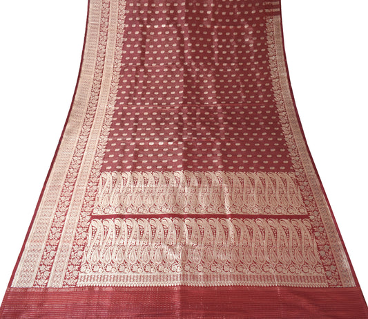 Sushila Vintage Heavy Red Saree Pure Satin Silk Banarasi Brocade Woven Sari Fabric