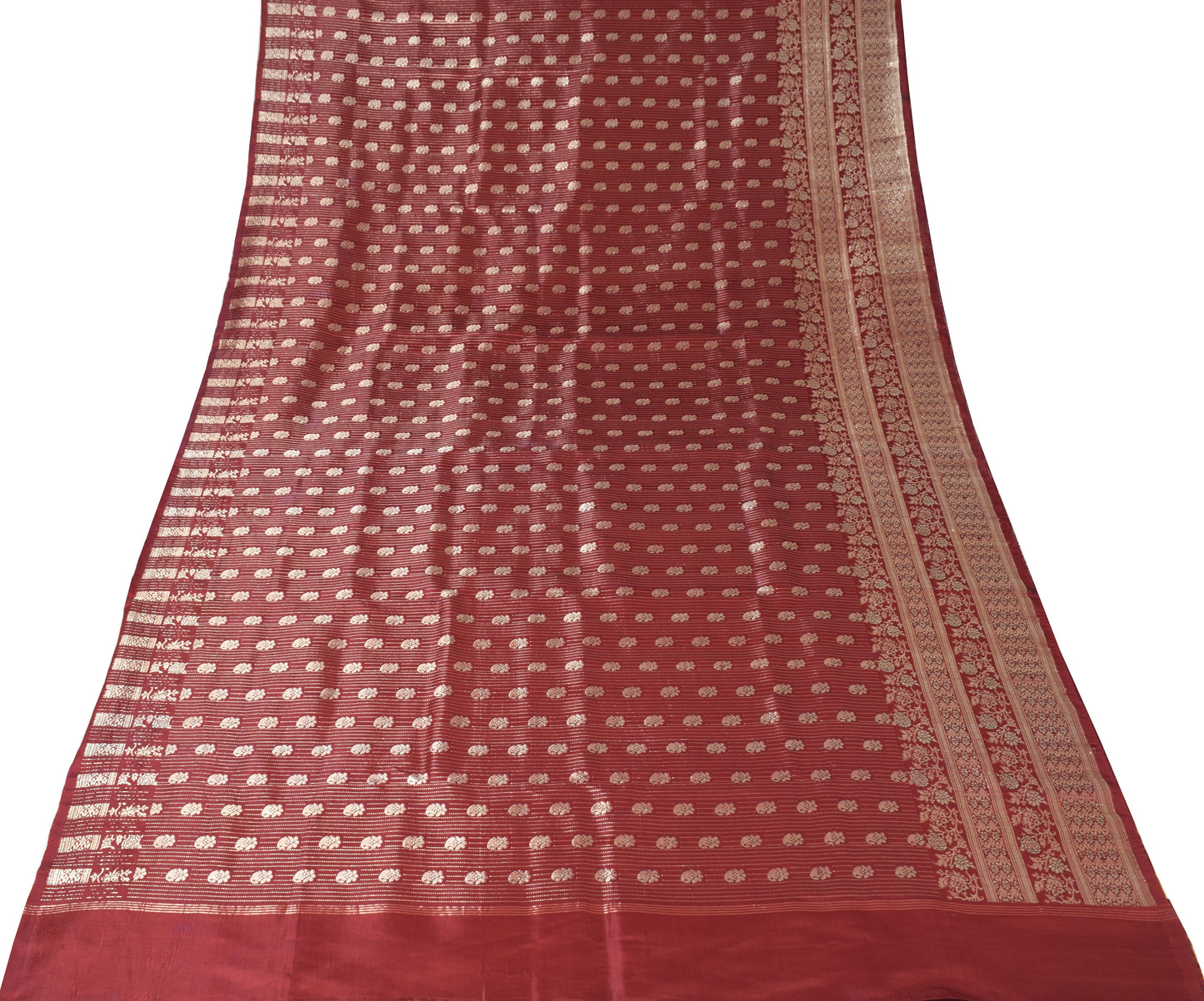 Sushila Vintage Heavy Red Saree Pure Satin Silk Banarasi Brocade Woven Sari Fabric