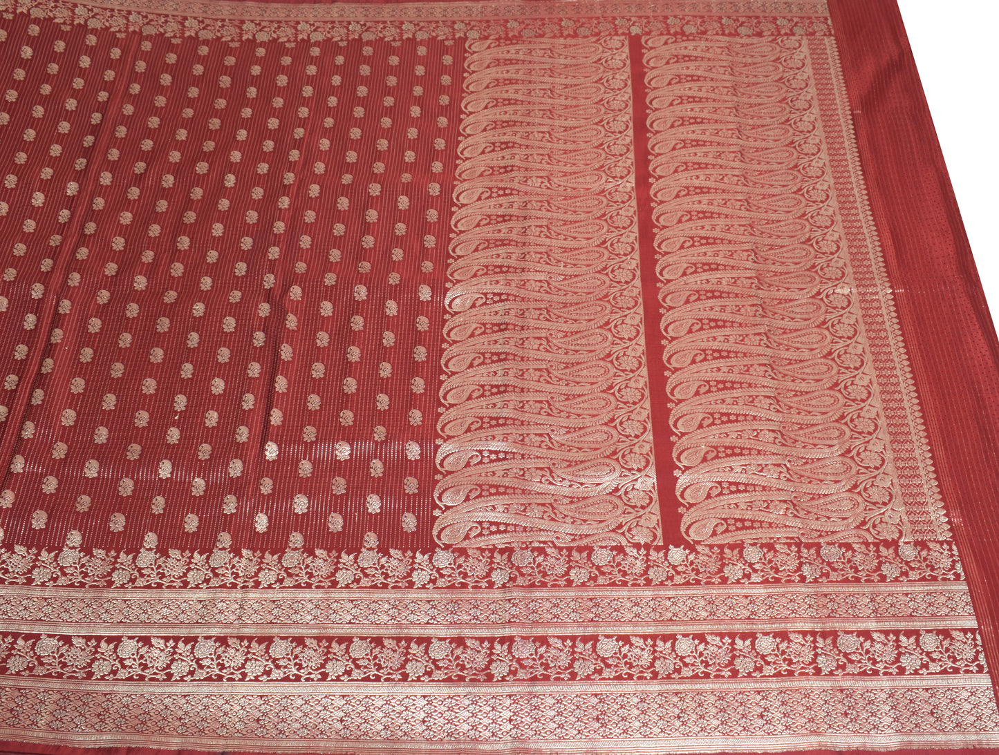 Sushila Vintage Heavy Red Saree Pure Satin Silk Banarasi Brocade Woven Sari Fabric