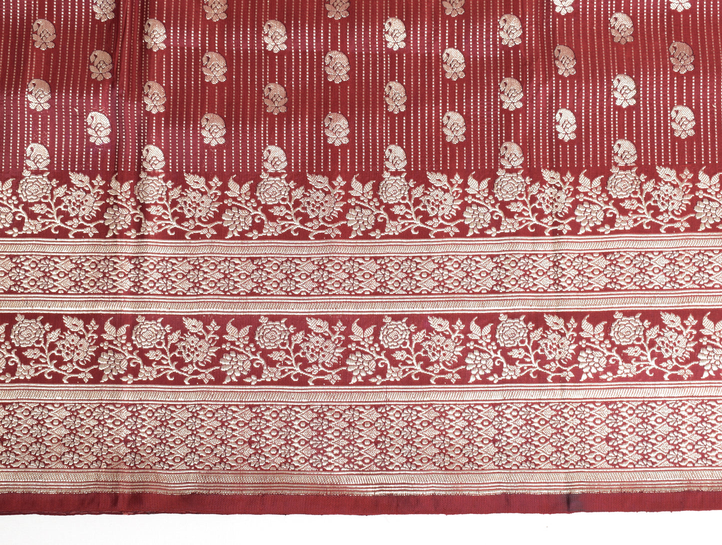 Sushila Vintage Heavy Red Saree Pure Satin Silk Banarasi Brocade Woven Sari Fabric