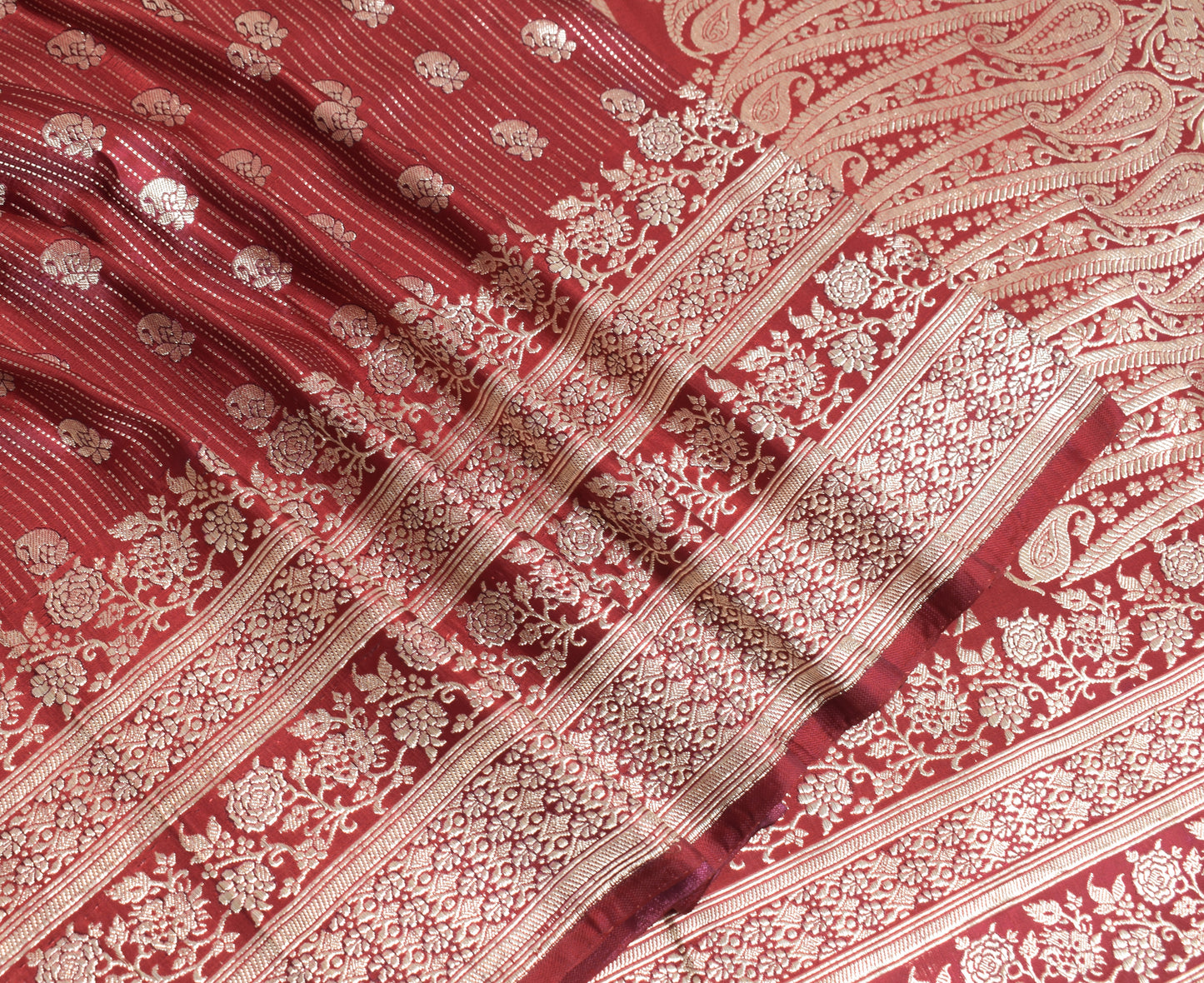 Sushila Vintage Heavy Red Saree Pure Satin Silk Banarasi Brocade Woven Sari Fabric