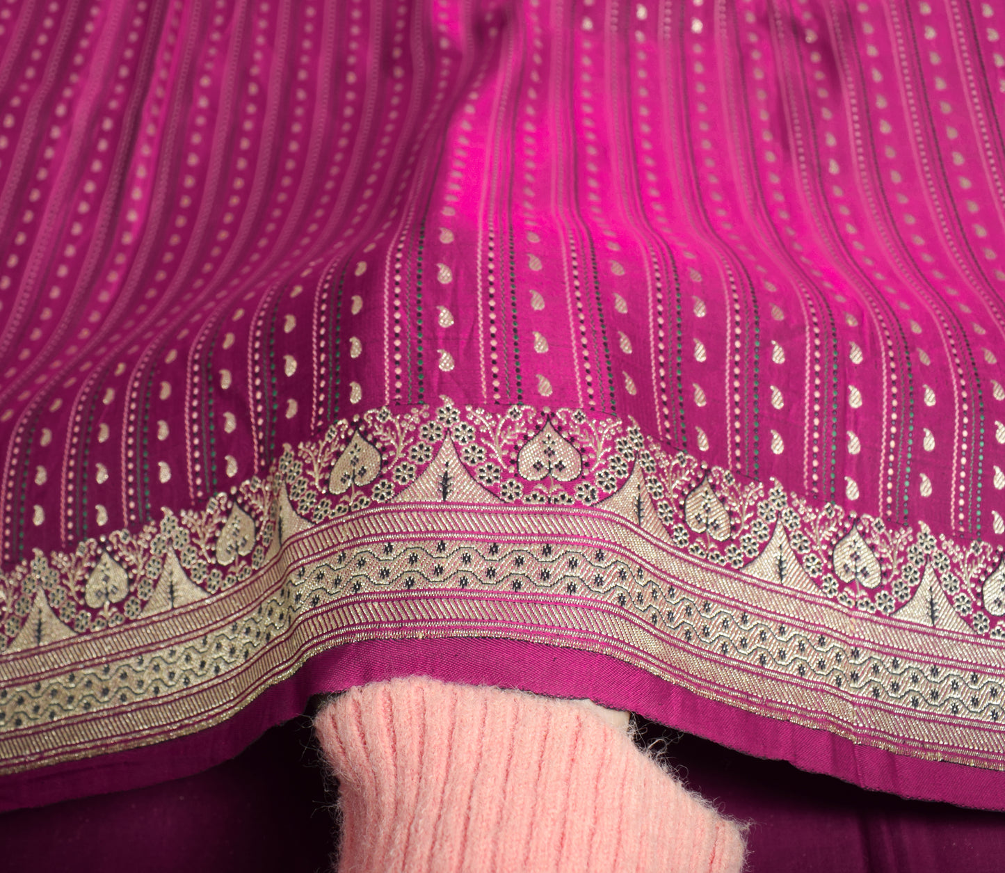 Sushila Vintage Heavy Magenta Saree Pure Satin Silk Banarasi Brocade Woven Sari Fabric