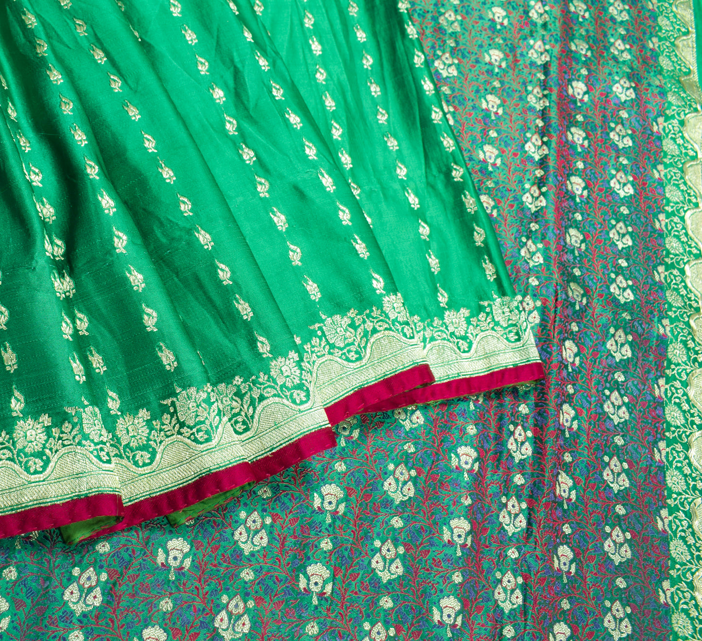 Sushila Vintage Heavy Saree Pure Satin Silk Banarasi Brocade Woven Sari Fabric