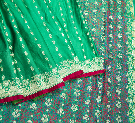 Sushila Vintage Heavy Saree Pure Satin Silk Banarasi Brocade Woven Sari Fabric