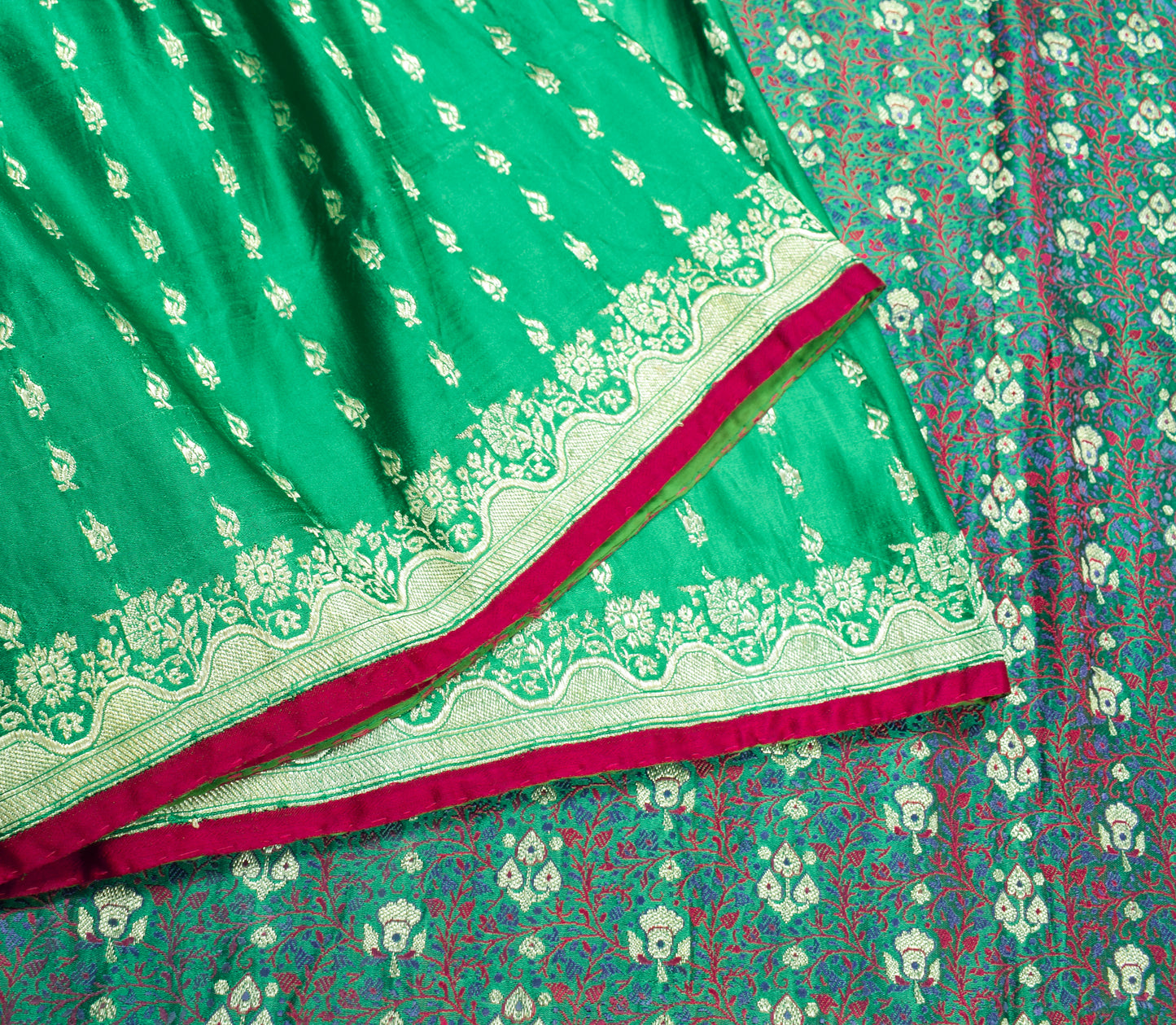 Sushila Vintage Heavy Saree Pure Satin Silk Banarasi Brocade Woven Sari Fabric