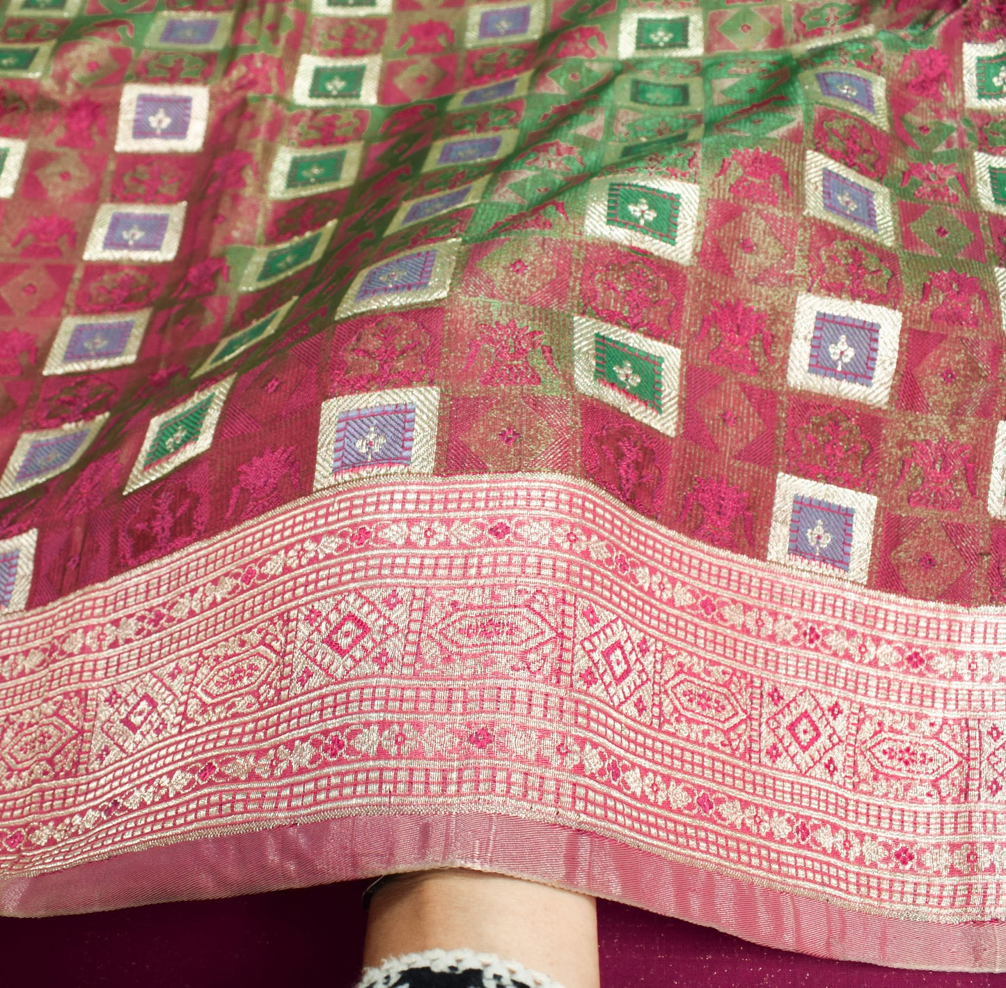 Sushila Vintage Heavy Saree Blend Satin Silk Banarasi Brocade Woven Sari Fabric