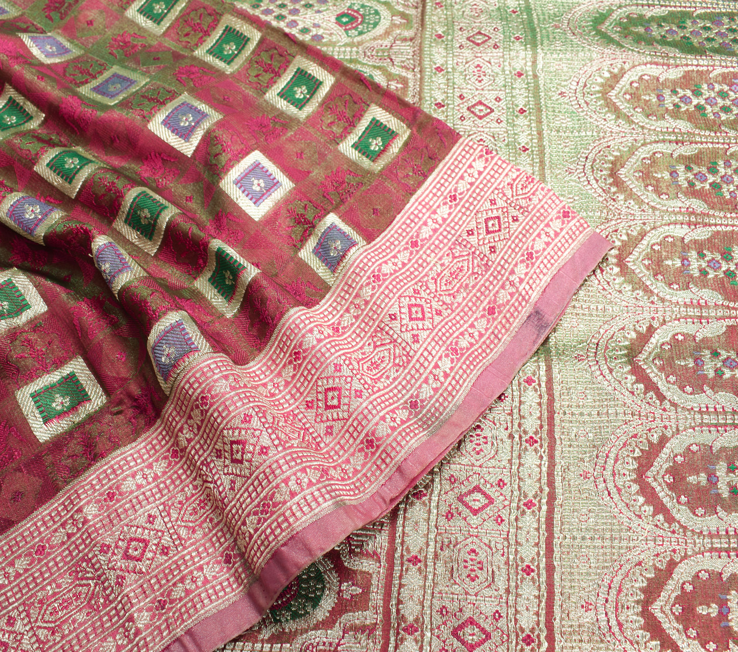 Sushila Vintage Heavy Saree Blend Satin Silk Banarasi Brocade Woven Sari Fabric