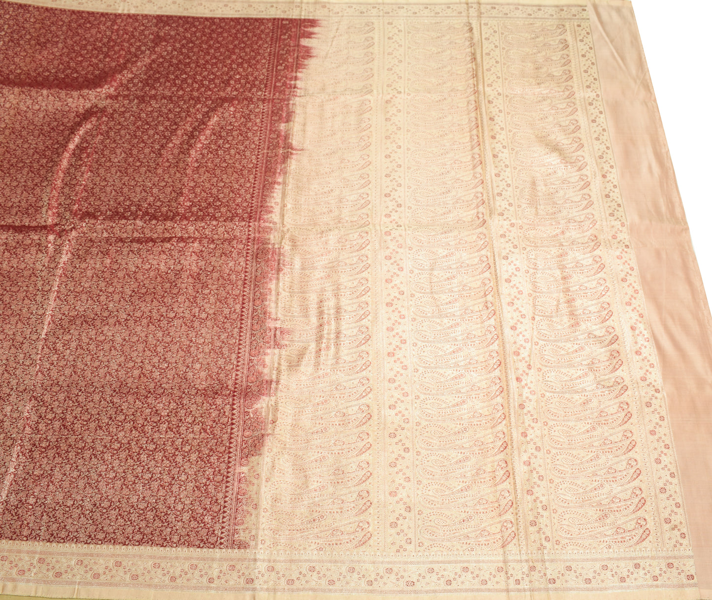 Sushila Vintage Heavy Saree Pure Satin Silk Banarasi Brocade Woven Sari Fabric