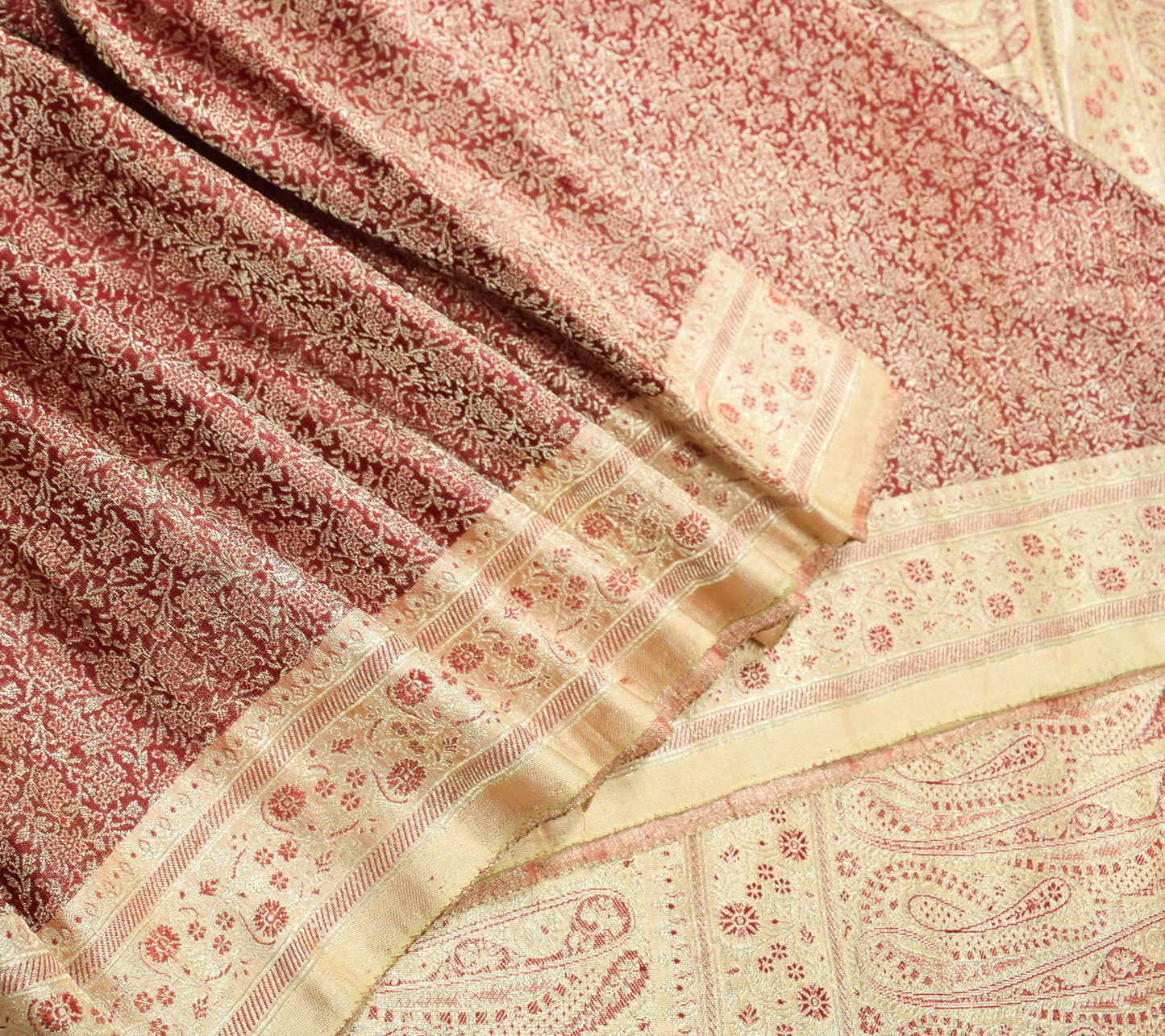Sushila Vintage Heavy Saree Pure Satin Silk Banarasi Brocade Woven Sari Fabric