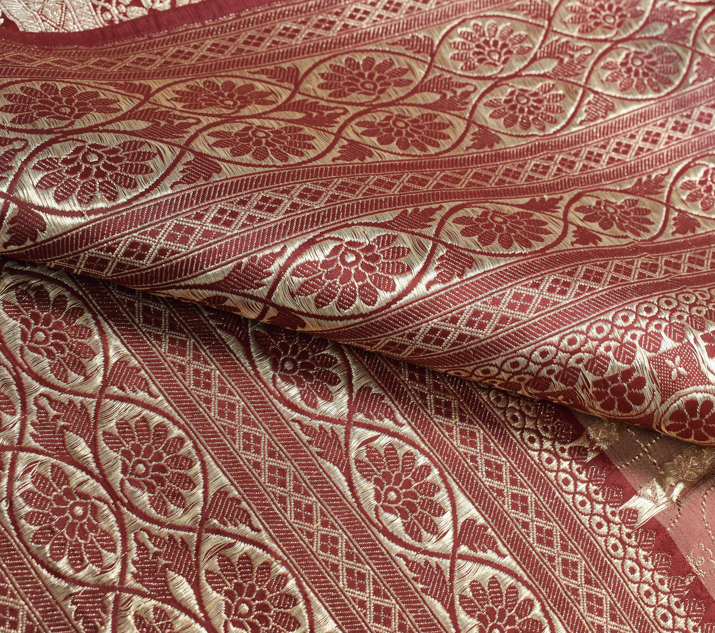 Sushila Vintage Heavy Saree Pure Satin Silk Banarasi Brocade Woven Sari Fabric