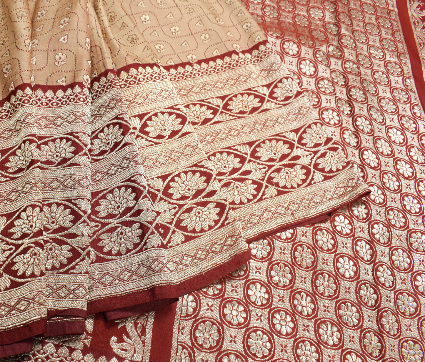 Sushila Vintage Heavy Saree Pure Satin Silk Banarasi Brocade Woven Sari Fabric
