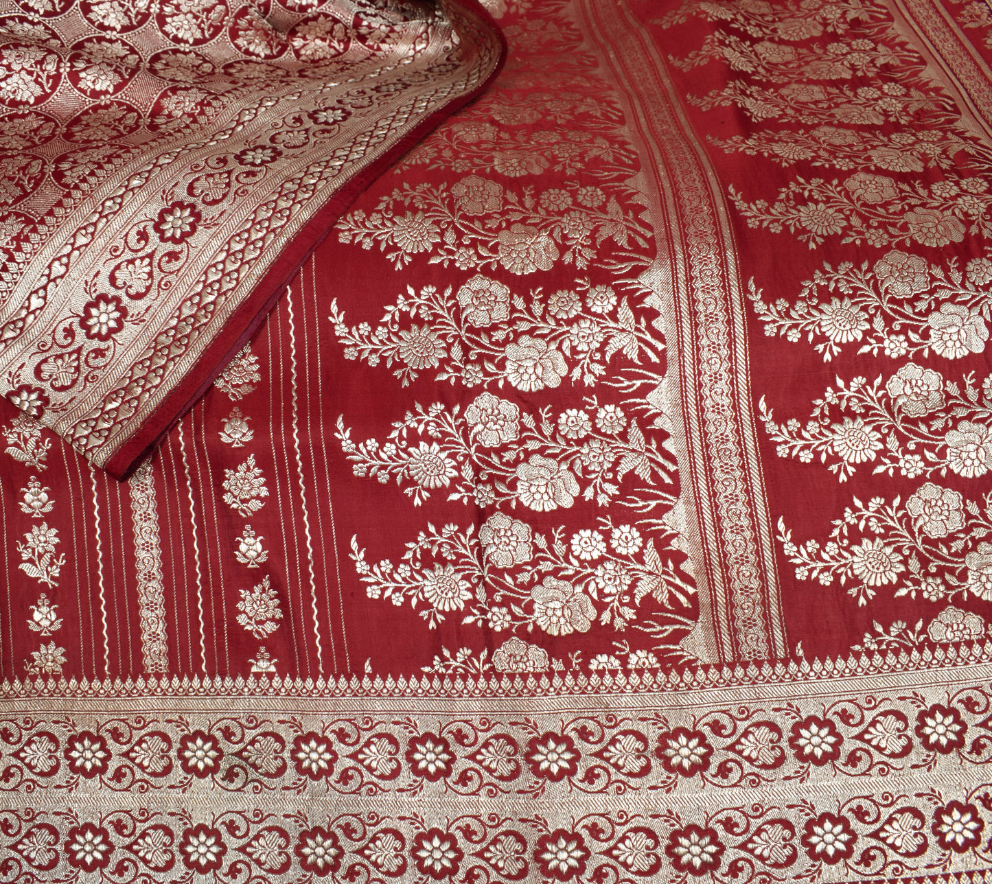 Sushila Vintage Heavy Saree Pure Satin Silk Banarasi Brocade Woven Sari Fabric