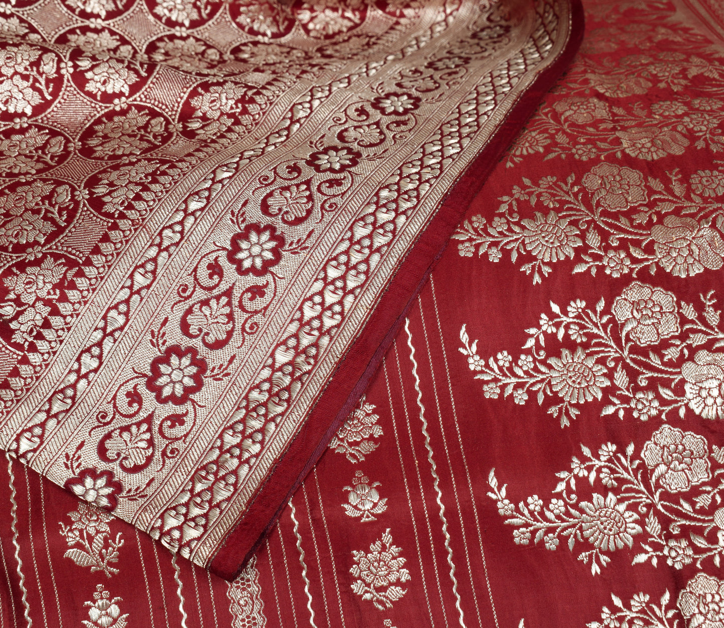 Sushila Vintage Heavy Saree Pure Satin Silk Banarasi Brocade Woven Sari Fabric