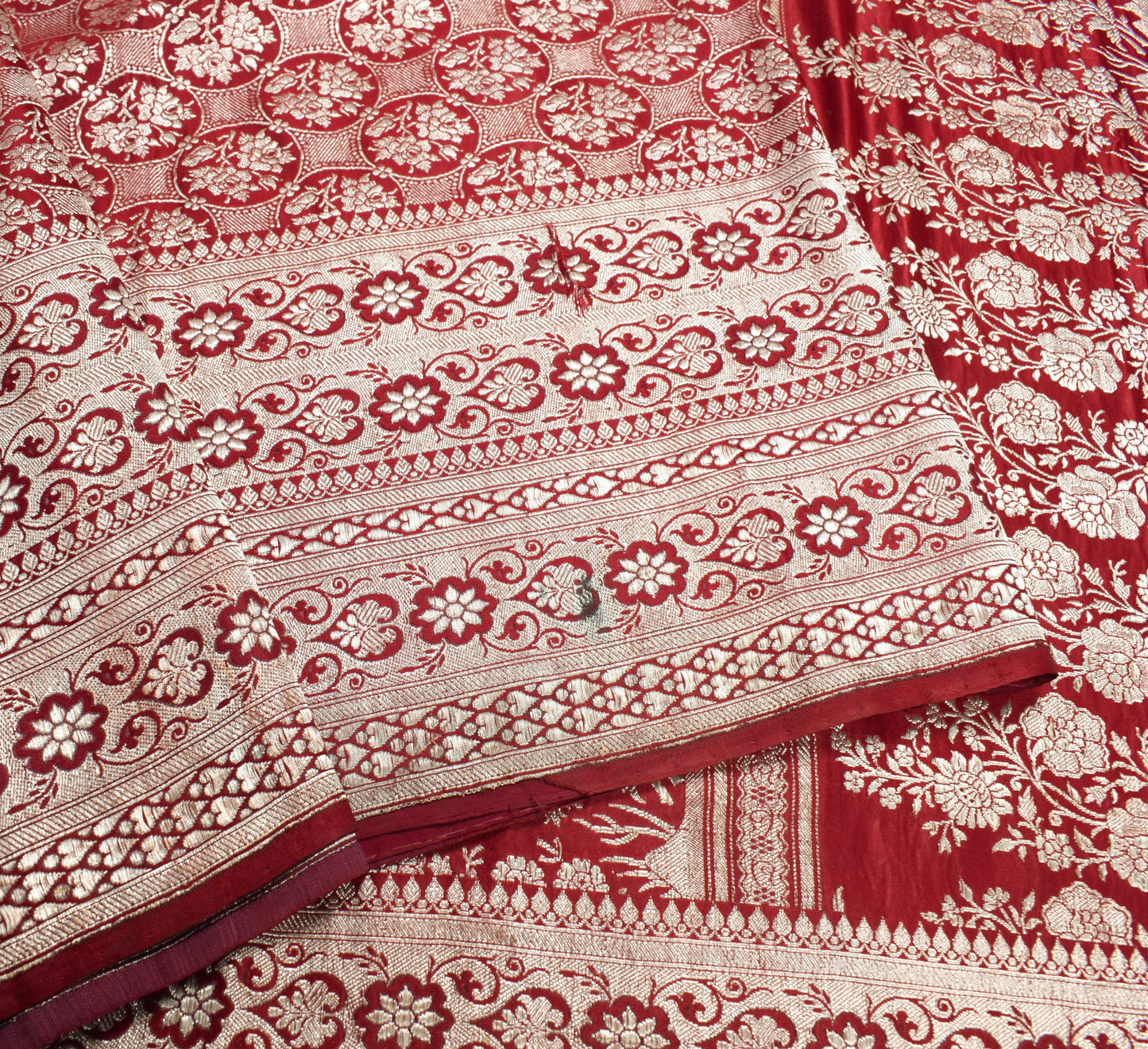 Sushila Vintage Heavy Saree Pure Satin Silk Banarasi Brocade Woven Sari Fabric