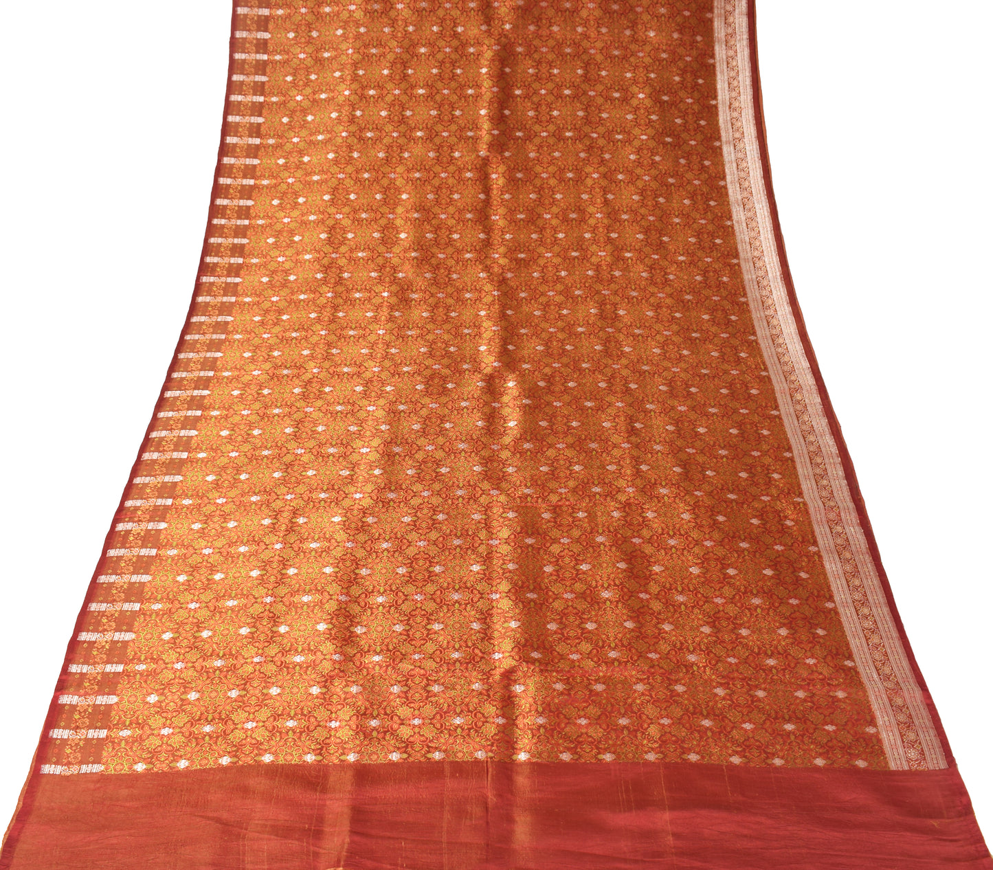 Sushila Vintage Heavy Saree Pure Satin Silk Banarasi Brocade Woven Sari Fabric