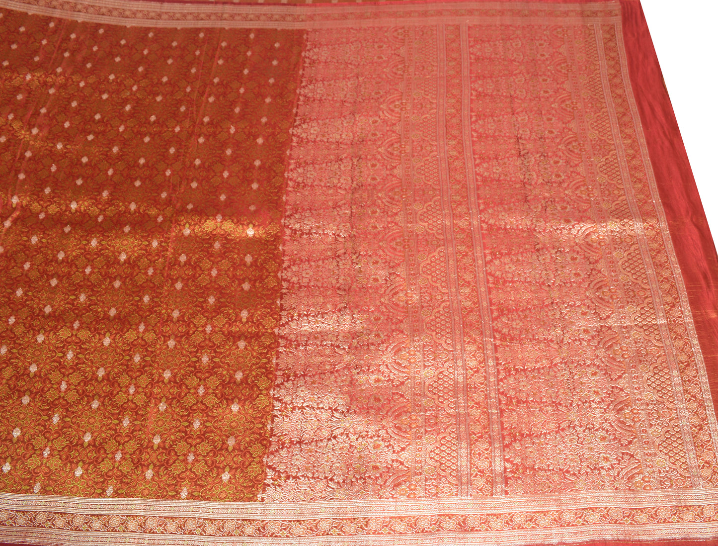 Sushila Vintage Heavy Saree Pure Satin Silk Banarasi Brocade Woven Sari Fabric