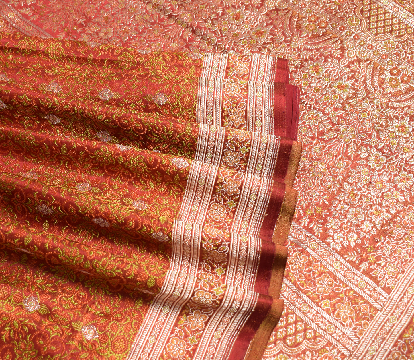 Sushila Vintage Heavy Saree Pure Satin Silk Banarasi Brocade Woven Sari Fabric