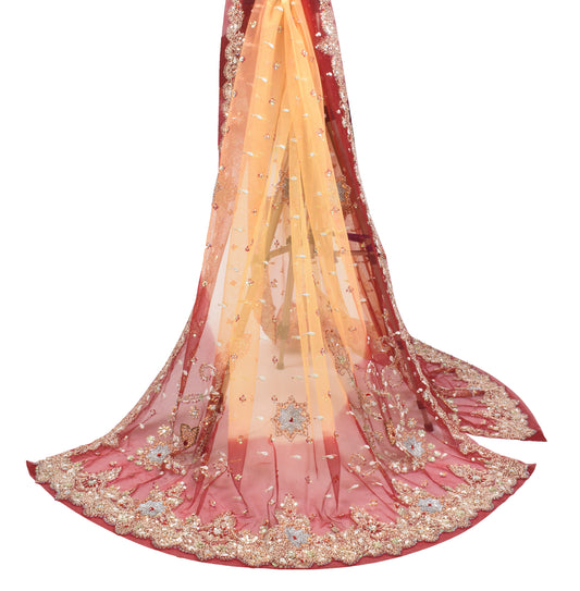 Sushila Vintage Yellow Heavy Dupatta Hand Beaded Zardozi Weeding Long Stole