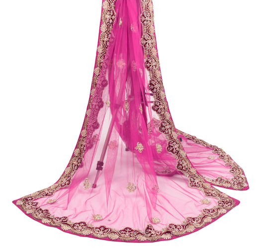 Sushila Vintage Magenta Heavy Dupatta Zardozi Work Velvet Border Long Stole