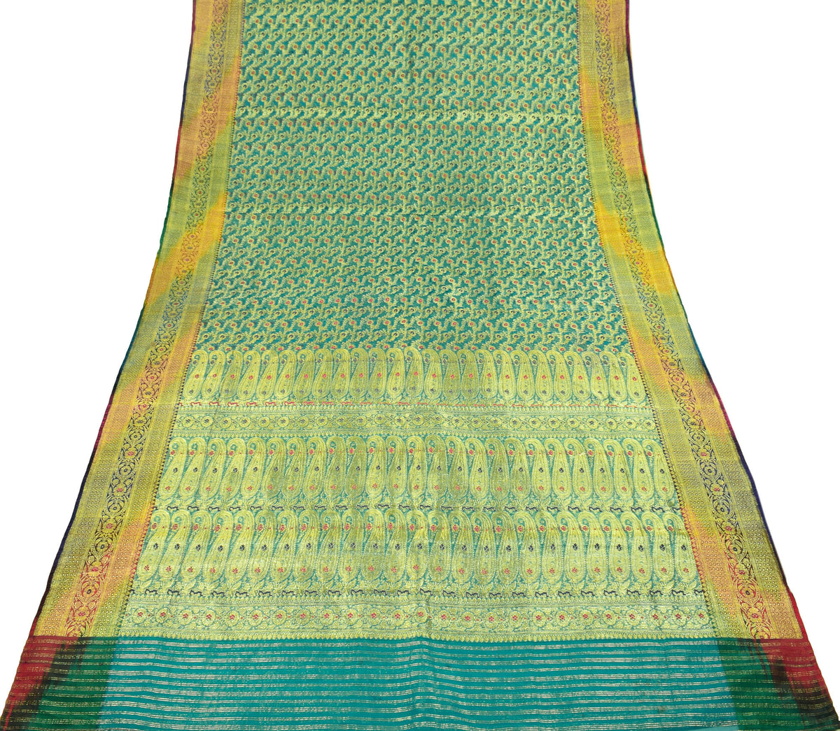 Sushila Vintage Heavy Turquoise Pure Organza Silk Woven Brocade Banarasi Saree