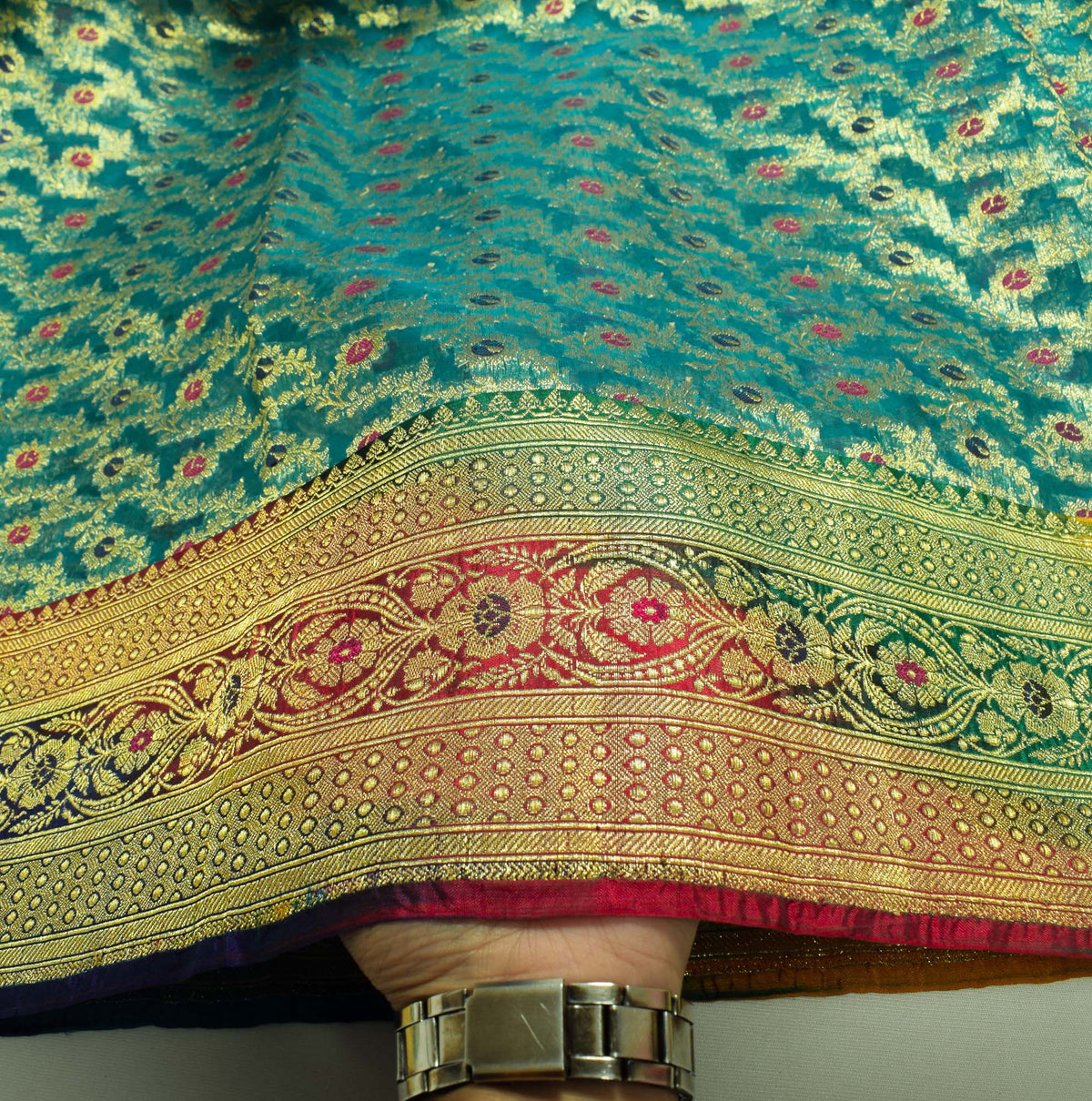 Sushila Vintage Heavy Turquoise Pure Organza Silk Woven Brocade Banarasi Saree