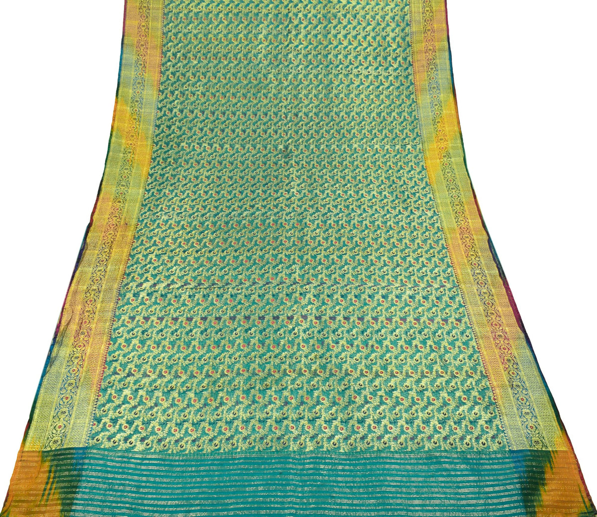 Sushila Vintage Heavy Turquoise Pure Organza Silk Woven Brocade Banarasi Saree