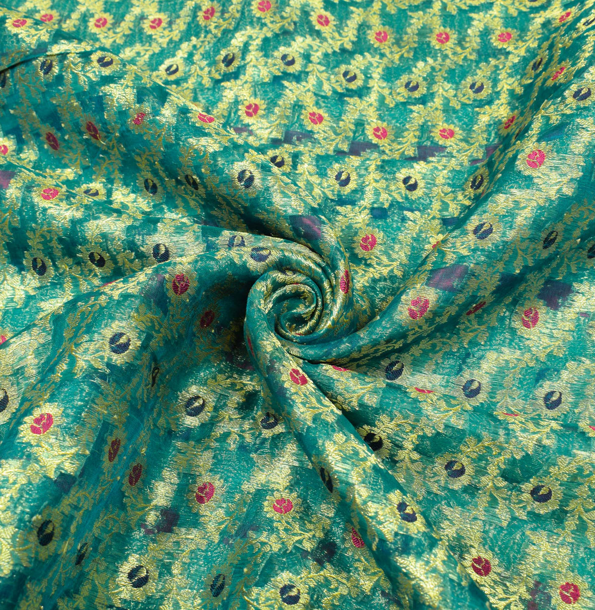 Sushila Vintage Heavy Turquoise Pure Organza Silk Woven Brocade Banarasi Saree