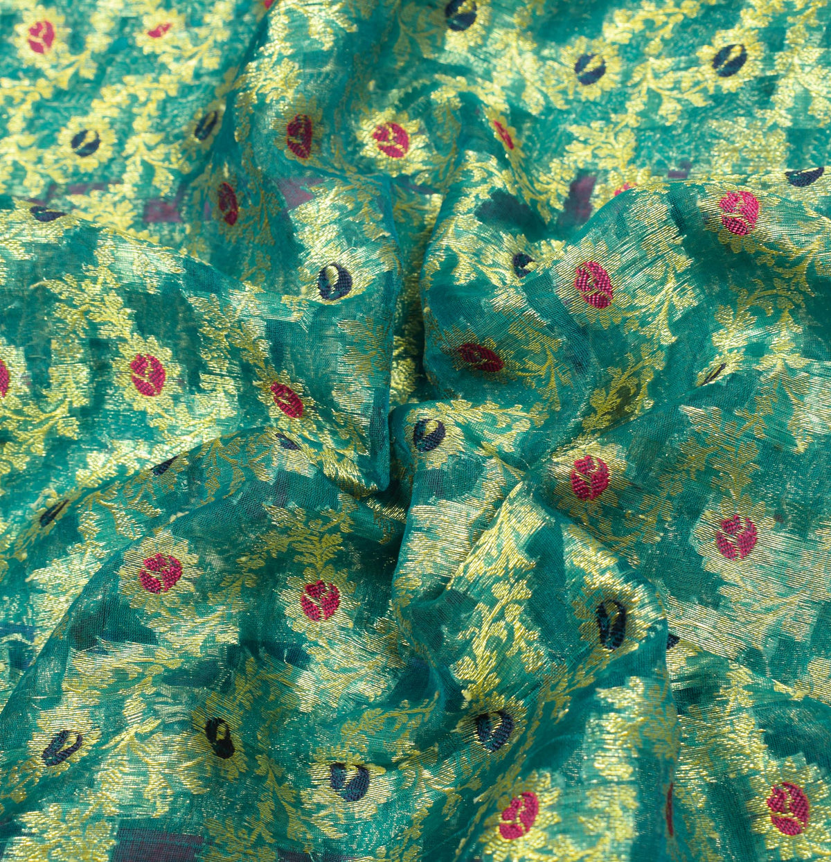 Sushila Vintage Heavy Turquoise Pure Organza Silk Woven Brocade Banarasi Saree