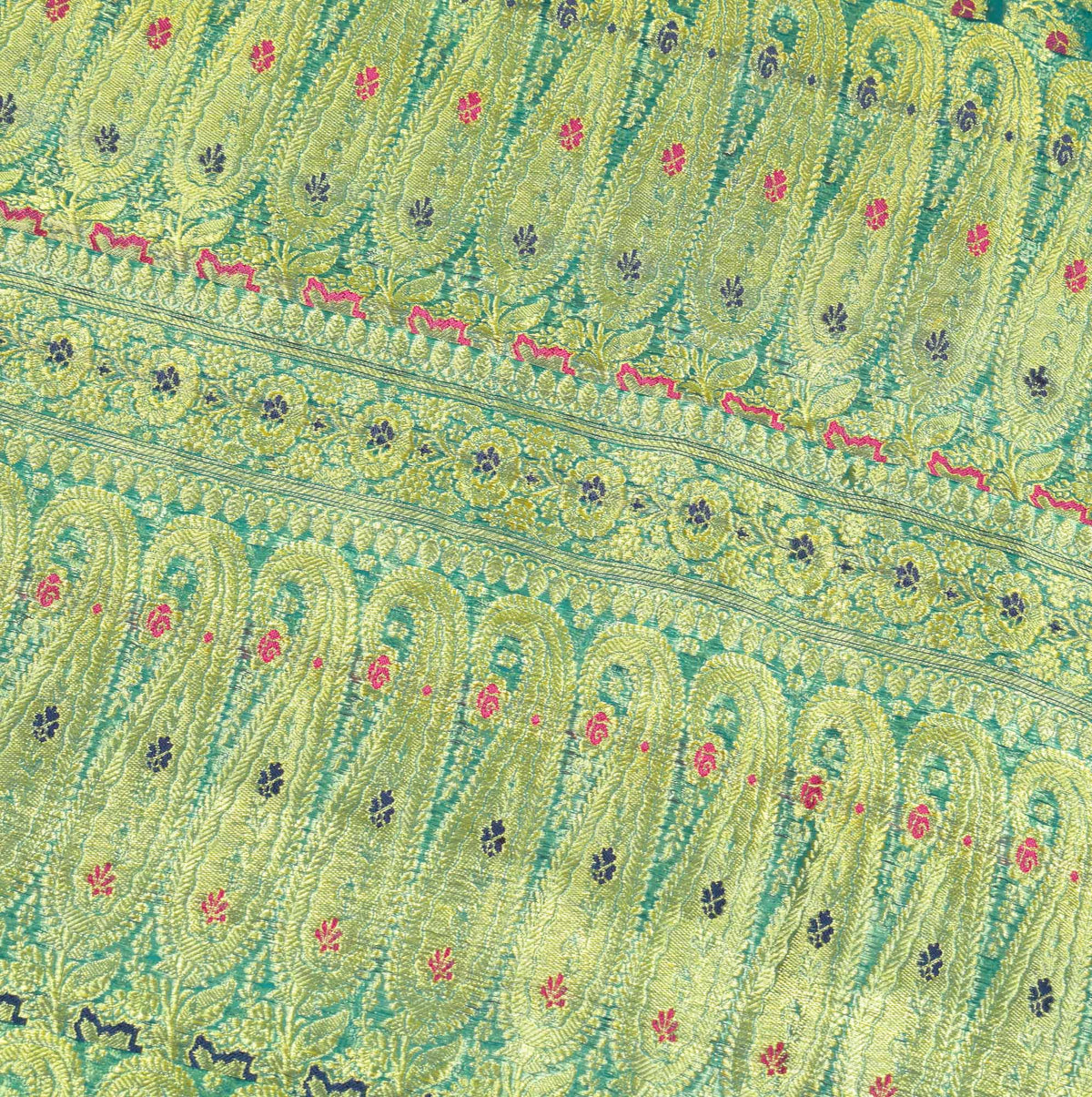 Sushila Vintage Heavy Turquoise Pure Organza Silk Woven Brocade Banarasi Saree