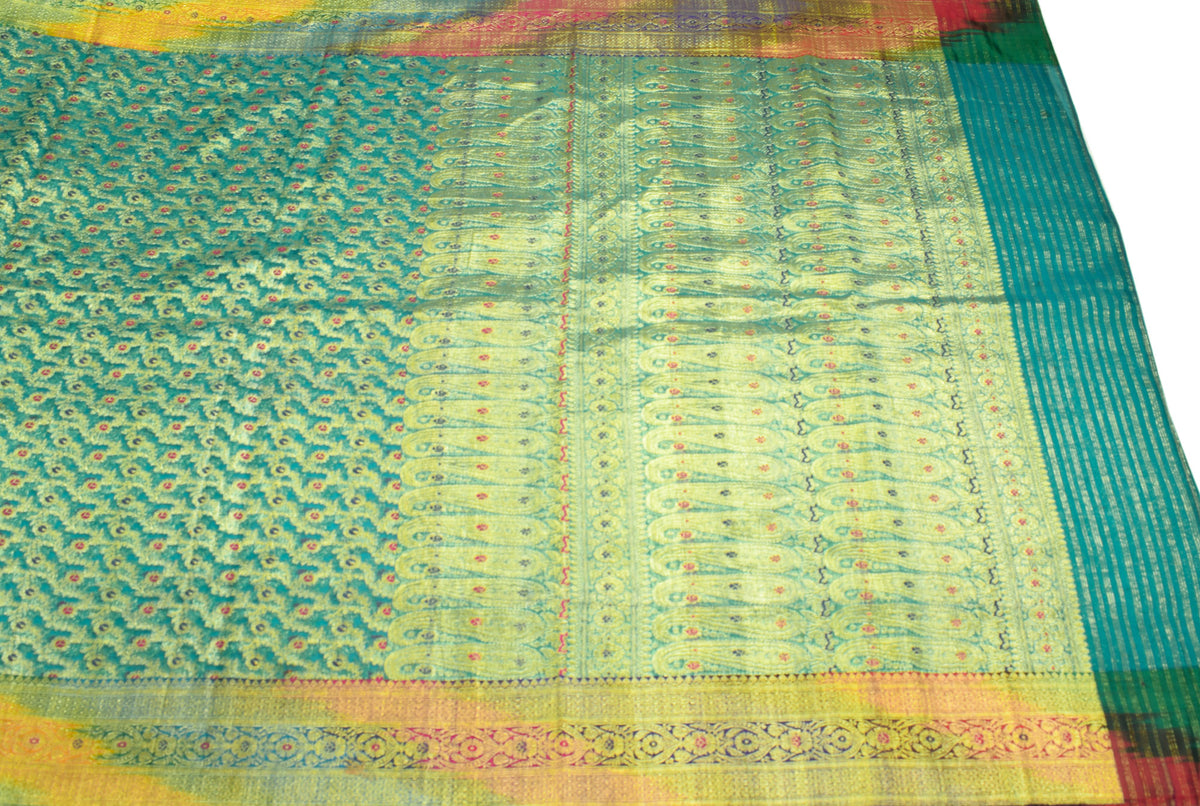 Sushila Vintage Heavy Turquoise Pure Organza Silk Woven Brocade Banarasi Saree