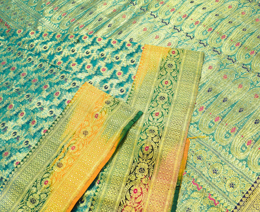 Sushila Vintage Heavy Turquoise Pure Organza Silk Woven Brocade Banarasi Saree