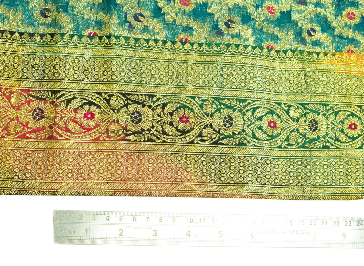 Sushila Vintage Heavy Turquoise Pure Organza Silk Woven Brocade Banarasi Saree