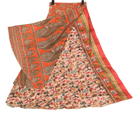 Sushila Vintage Orange Art Silk Saree Magic Wrap Reversible Skirt 2 Layer Beach Dress